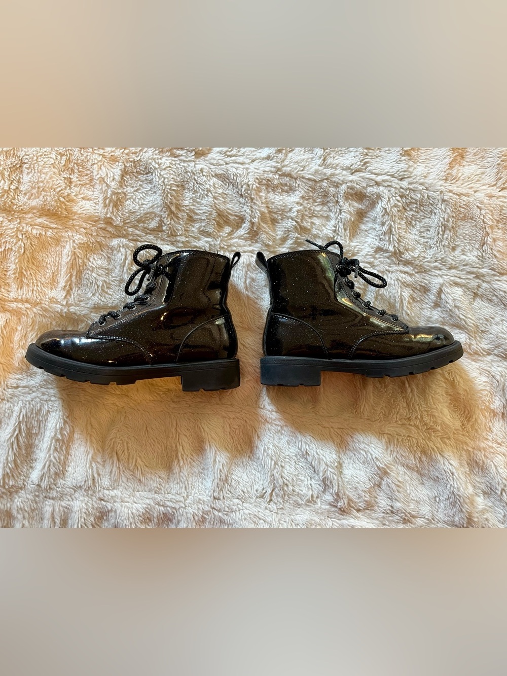 Old Navy Girls Size 2 Black Glitter Faux-Leather Side-Zip Combat Boots